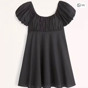 Abercrombie Black Ruched Puff Sleeve Mini Dress